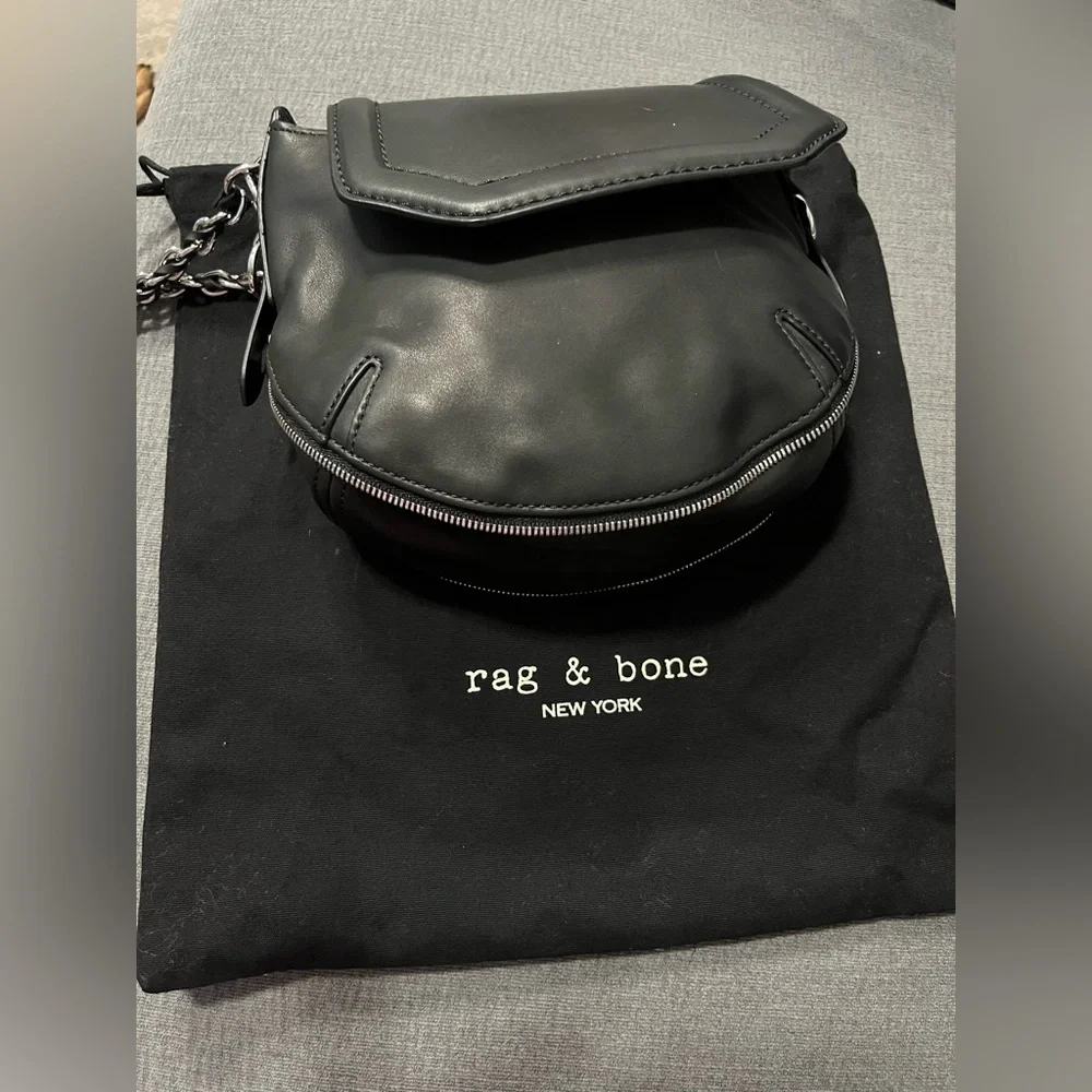 Rag & Bone Bradbury Mini Flap Chain Hobo Leather Black Bag with Chain Strap